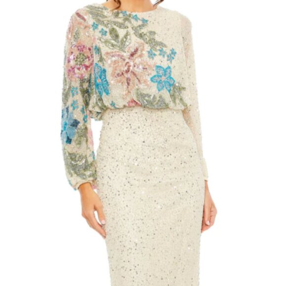 MAC DUGGAL 5615 EMBELLIHSED MULTI FLORAL HIGH NECK NUDE GOWN 14 - Picture 7 of 9